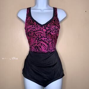 Retro ancient pattern vintage 80s womens swimsuit bathing suit large 12